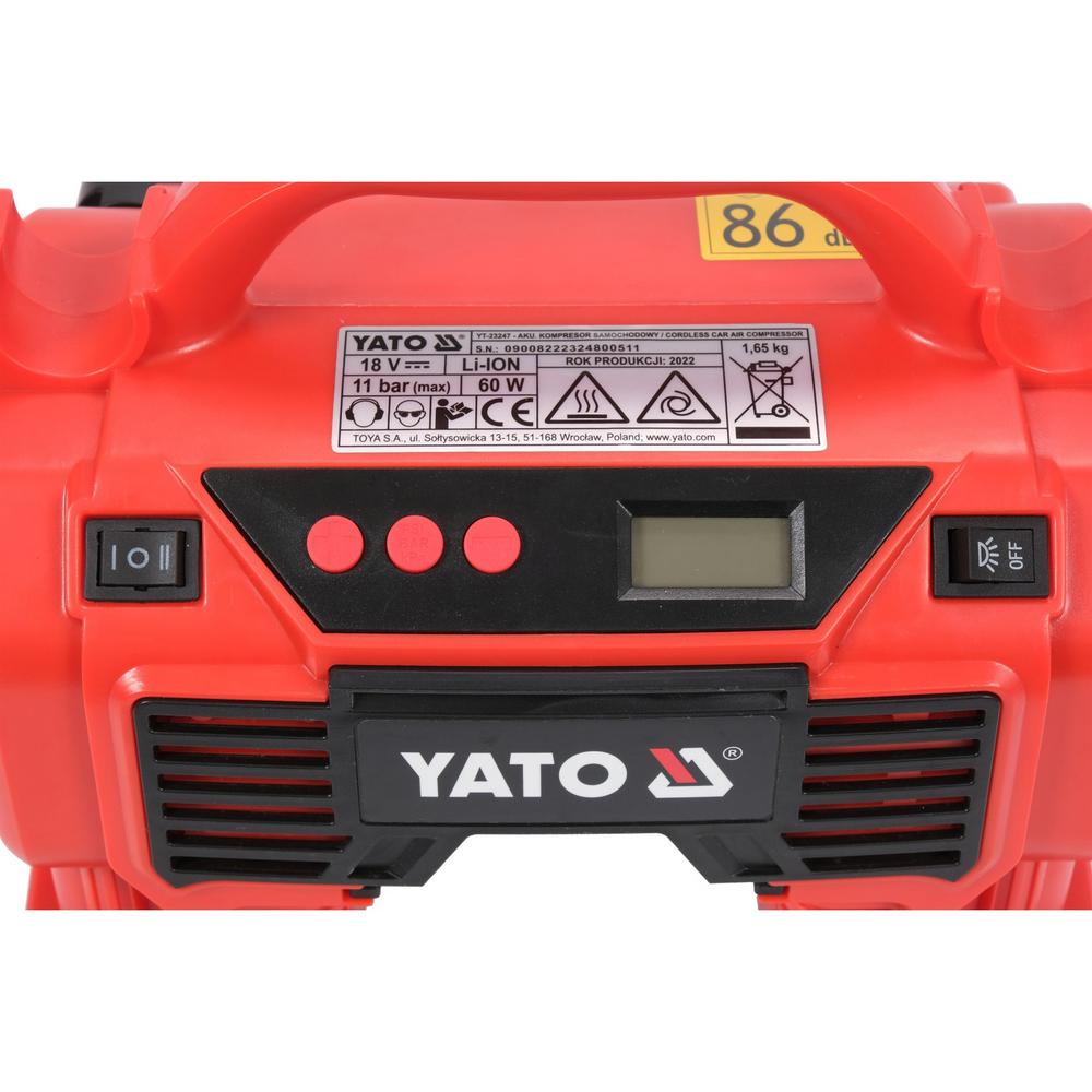 Yato akkukompressori ohjauspaneeli ja LCD-näyttö