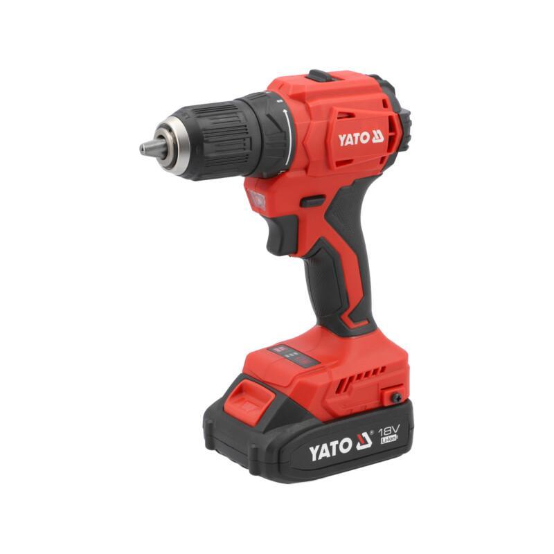 Yato akkuporakone 18V 2x2 Ah – porakone ja 2 Ah akku edestä
