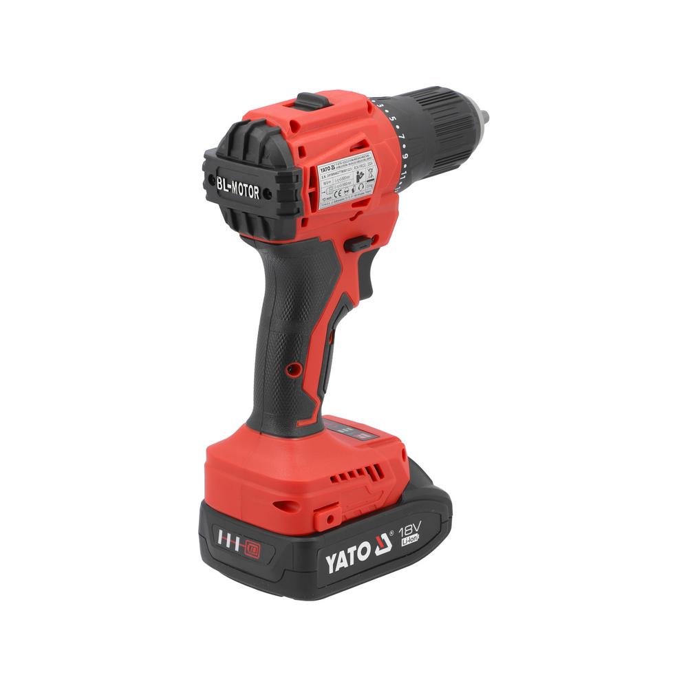 Yato akkuporakone 18V 2x2 Ah – takaa, BL-MOTOR-merkintä