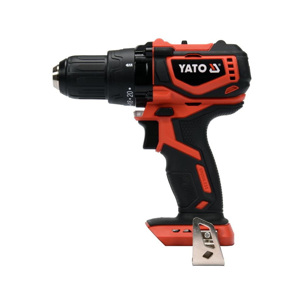 Yato akkuporakone 18V 42 Nm runko – sivulta, vyökoukku
