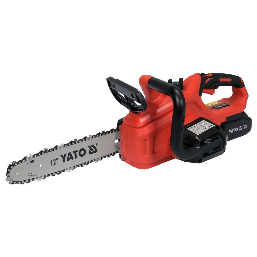 Yato akkumoottorisaha 18V 4 Ah 12" – takaa etukahvan puolelta