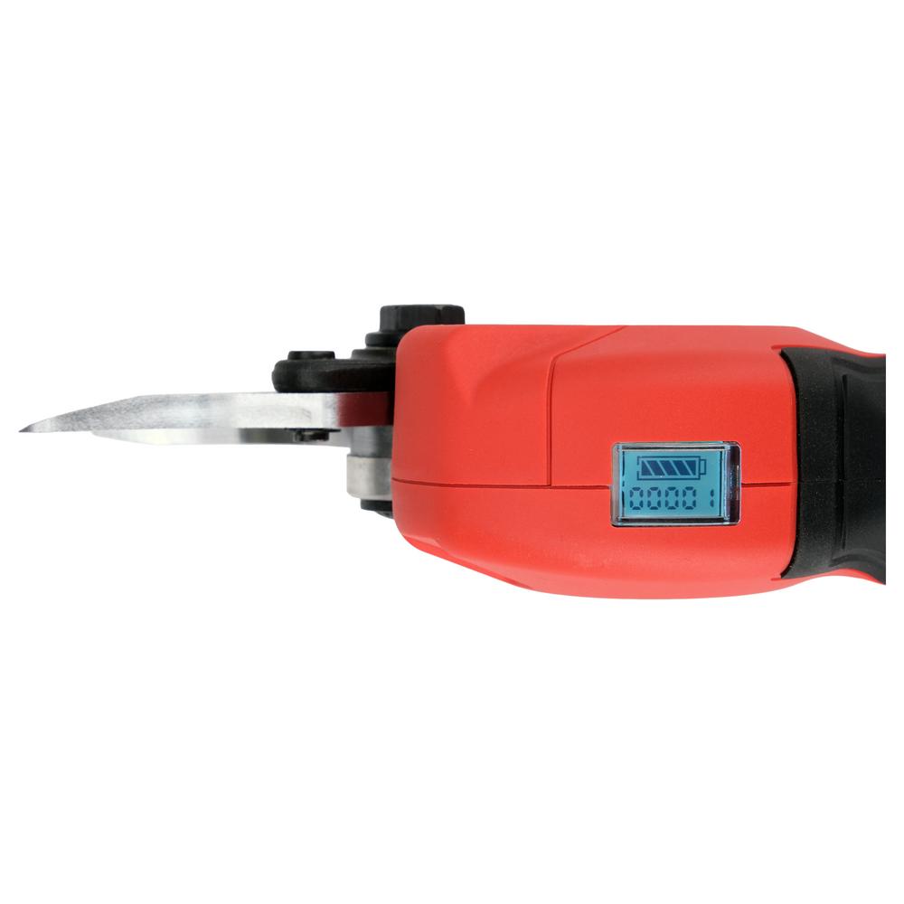 Yato Akkuoksasakset 18V 40 mm sarja 2 Ah akku ja laturi LCD-näyttö lähikuva