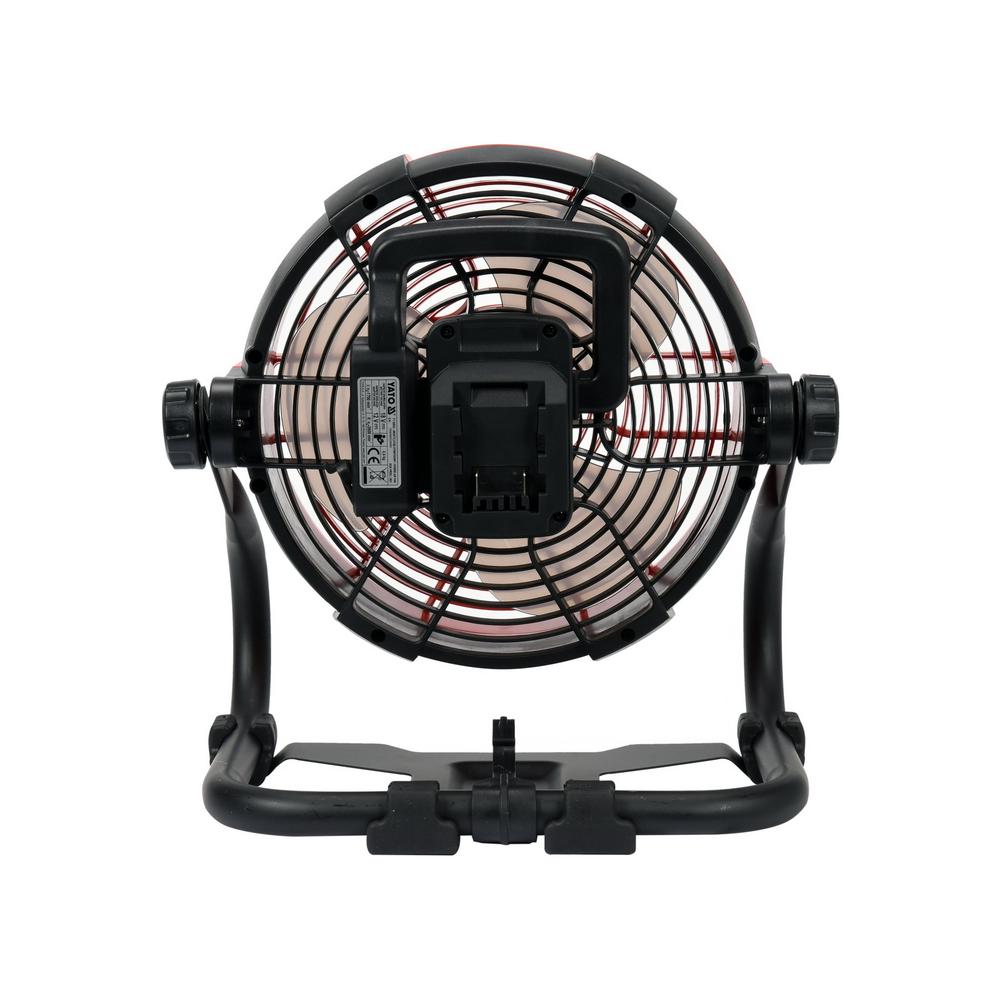 Yato akkutuuletin 18V / 240V 230 mm takaa, akkuliitäntä
