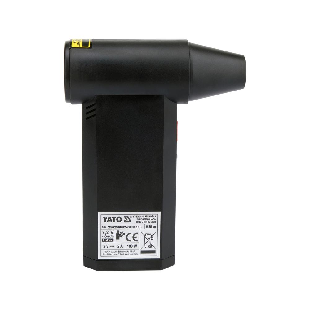 Yato akkupaineilmapuhallin 135000 rpm sivulta, tyyppikilpi