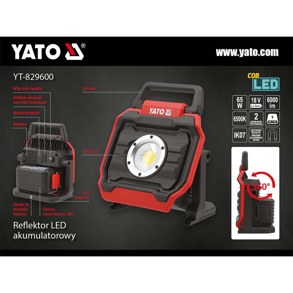 Yato akkutyövalaisin 18V 6000 lm myyntipakkaus