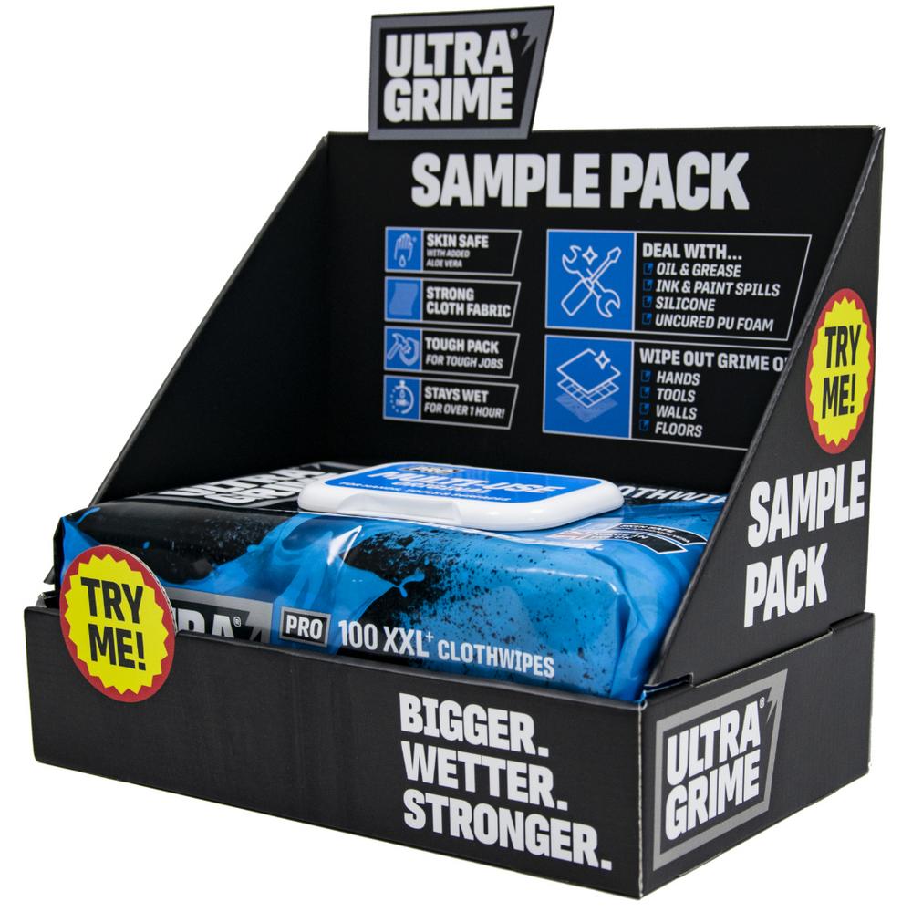 UltraGrime pöytäteline Try Me puhdistusliinapakkauksella