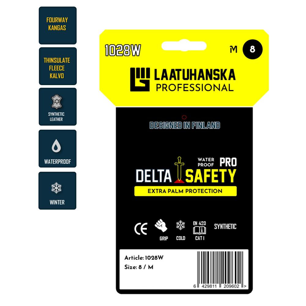 Laatu talvityöhanska 1028W tuotekortti ja pakkausmerkinnät